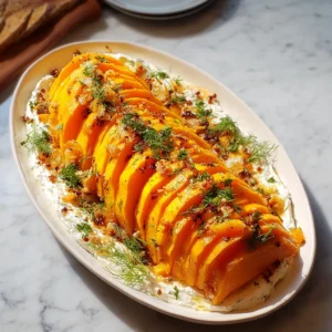 Baked butternut squash on feta dip