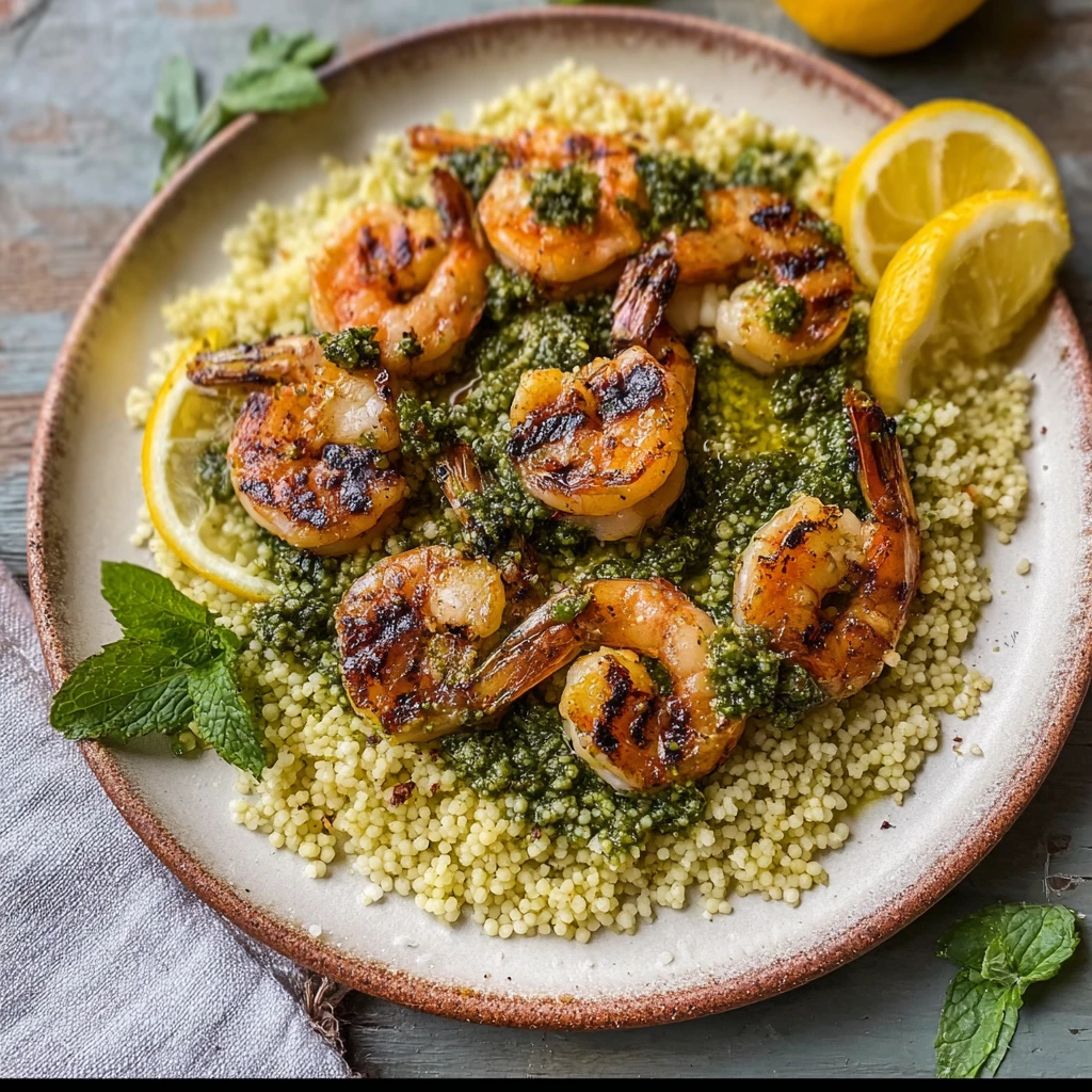 Grilled Lemon Shrimp Pesto Couscous Flavor Pop