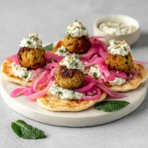 Irresistible Mini Falafel Bites with Tzatziki and Pickled Onions