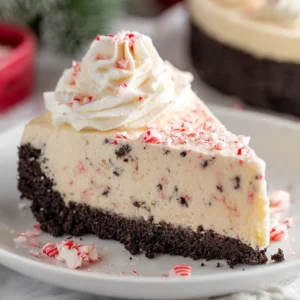 No Bake Peppermint Cheesecake (Easy Christmas Dessert with Oreo Crust)