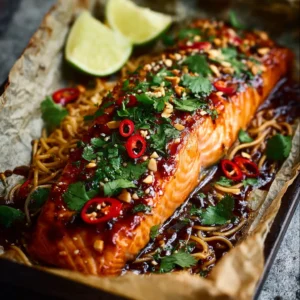 Sticky Sweet Spicy Asian Salmon & Rice Noodles You’ll Crave