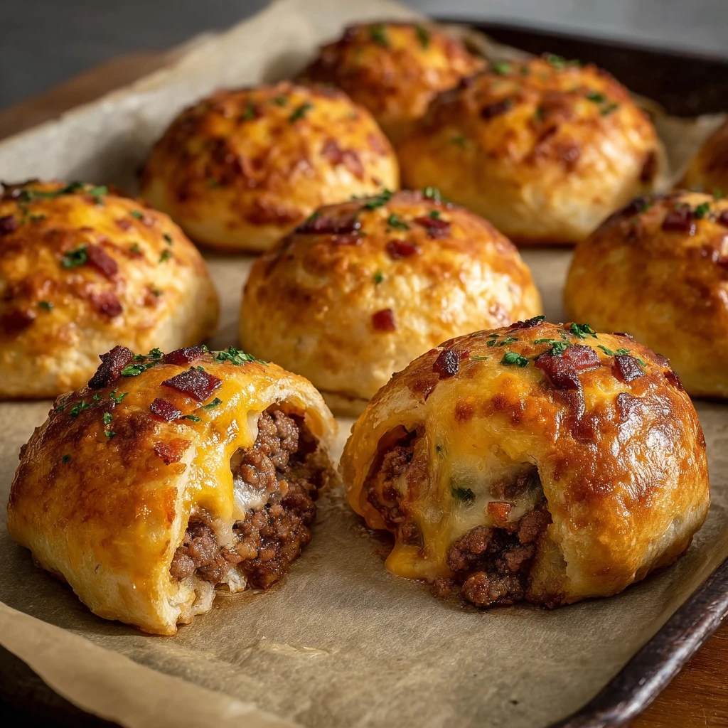 Cheesy Beef Bacon Ranch Burger Stuffed Biscuit Bombs