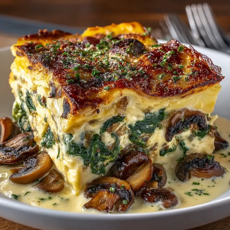 Cottage Cheese Mushroom Spinach Lasagna Bake