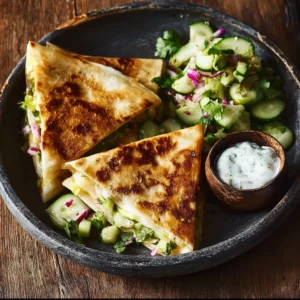 Crispy Samosa-dillas with Cucumber Salad for Easy Dinners