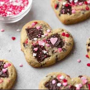 Heart-Shaped Chocolate Chip Cookies for Valentine's Day