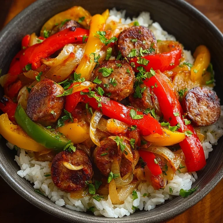 Sausage Onion Bell Peppers Tomatoes Over Rice