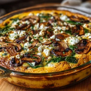 Spinach and Feta Crustless Mushroom Quiche