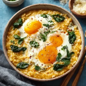 Pumpkin Soup Risotto with Eggs