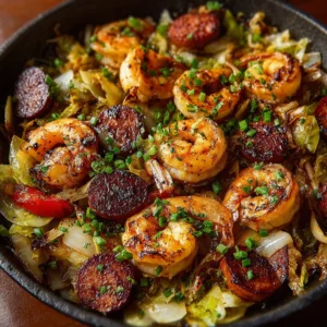 Shrimp Sausage Cabbage Skillet