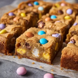 Cadbury Egg Cookie Bars with M&M’s
