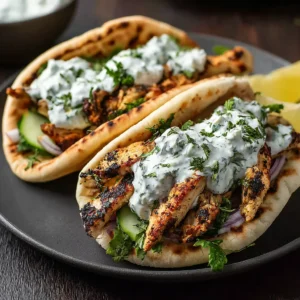 Crockpot Greek Chicken Pitas with Tzatziki