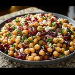 Feta Chickpea Salad with Cranberries and Lemon Vinaigrette