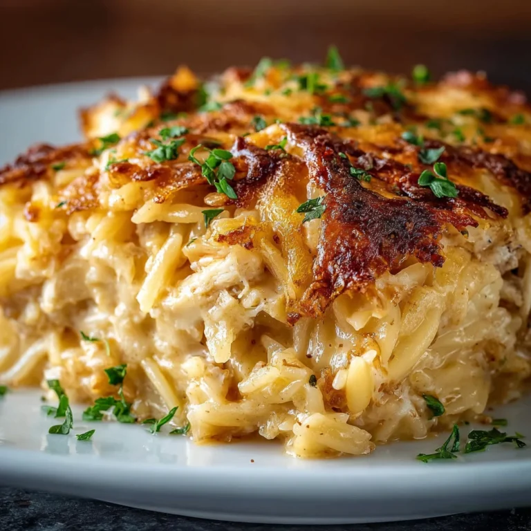 French Onion Chicken Orzo Casserole