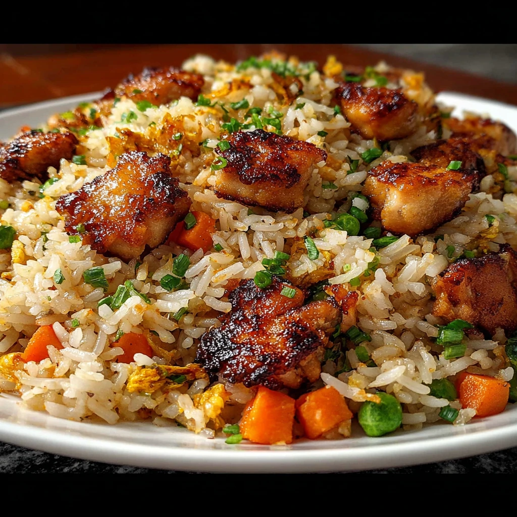 High Protein Crispy Garlic Chicken Fried Rice