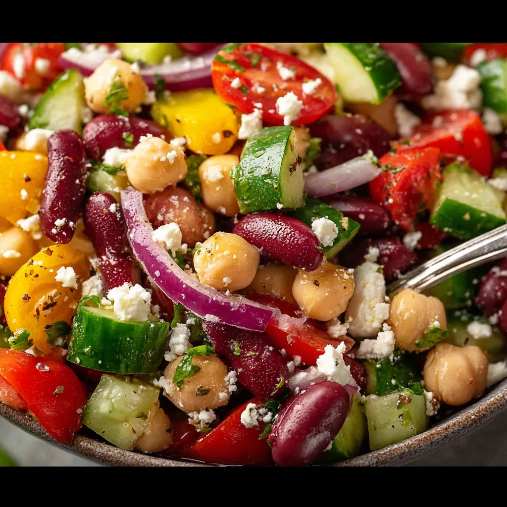 Mediterranean Bean Salad With Feta Recipe Best Zesty Bean Salad For Summer Healthy Mediterranean Feta Bean Salad Easy Medi...