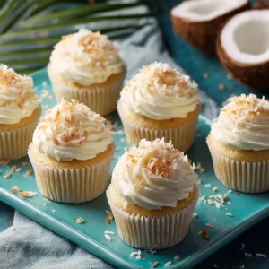 Moist Coconut Cupcakes with Rich Cream Cheese Frosting
