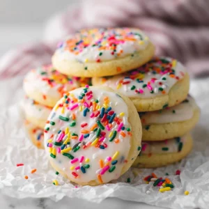 Soft Cake Batter Sprinkle Cookies with Vanilla Glaze