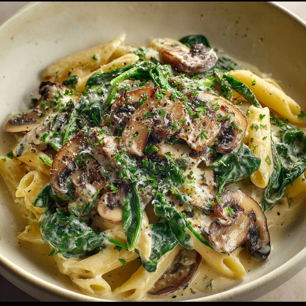 Creamy pasta with spinach & mushroom