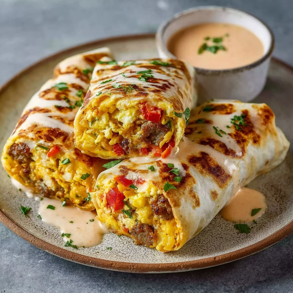 Sheet Pan Breakfast Burritos with Creamy Chipotle Sauce