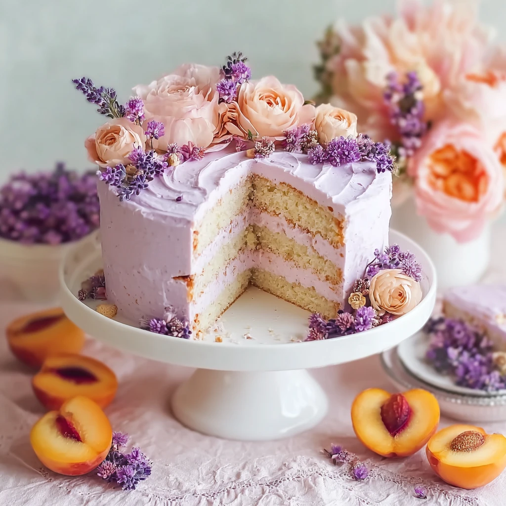 Lavender Peach Dream Cake Slice Floral Bliss