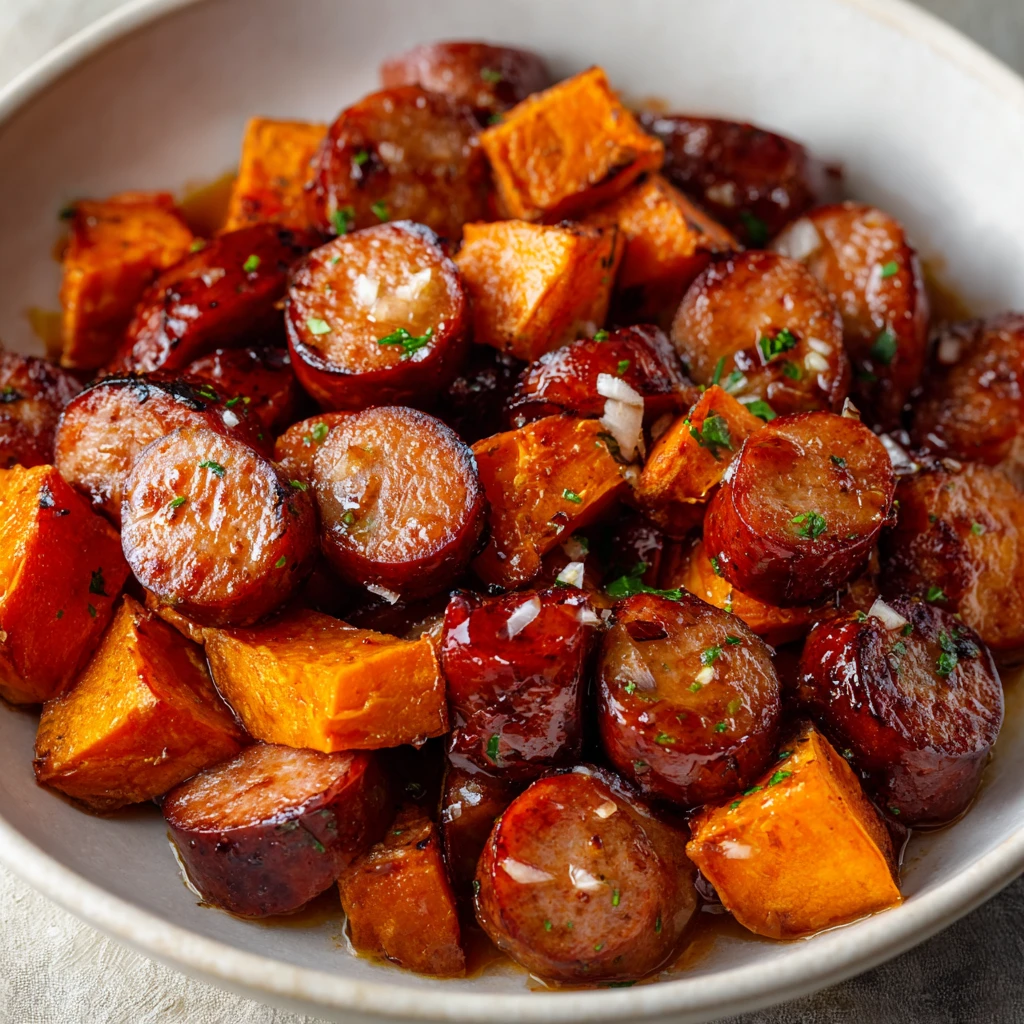 Saussage & sweet potato with honey garlic sauce