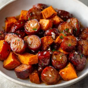 Saussage & sweet potato with honey garlic sauce