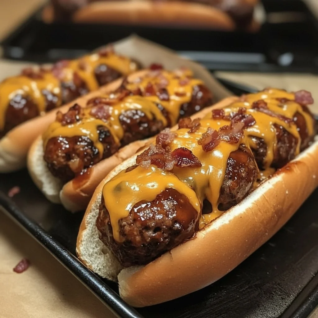 Bourbon BBQ Bacon Cheeseburger Meatball Subs