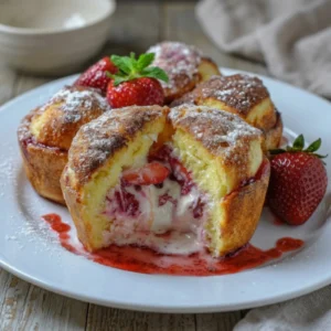 Cream Cheese Strawberry French Toast Muffins