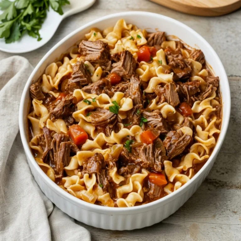 Oven Baked 5-Ingredient Pot Roast and Noodle Casserole