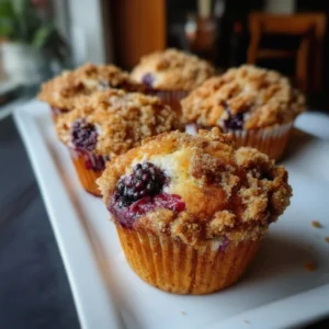 Soft Blackberry Muffins with Streusel