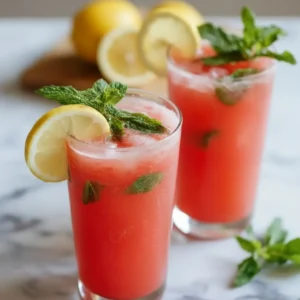 Watermelon Lemonade with Basil and Mint
