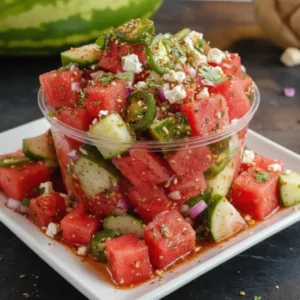 Watermelon Tajín Pickle Crunch Cups