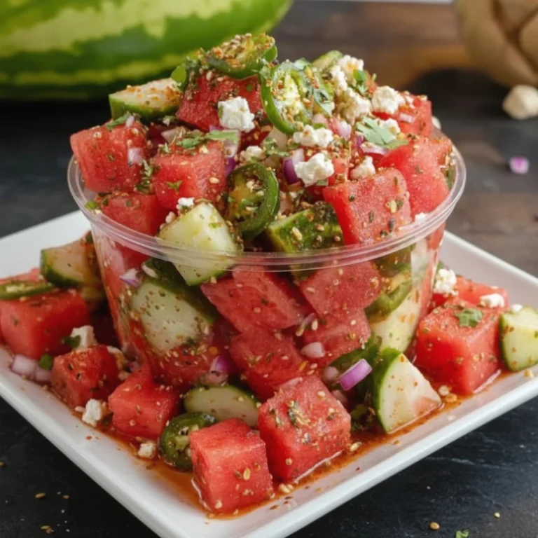 Watermelon Tajín Pickle Crunch Cups