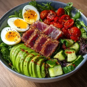 Seared Tuna Avocado Salad Bowl, Easy and Tasty