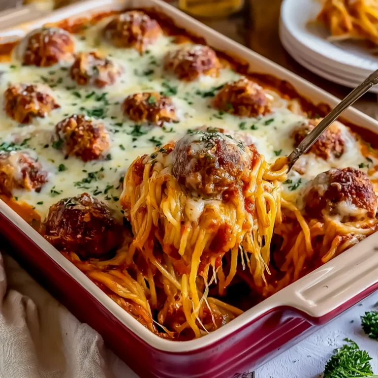 Heavenly Spaghetti and Meatball Casserole